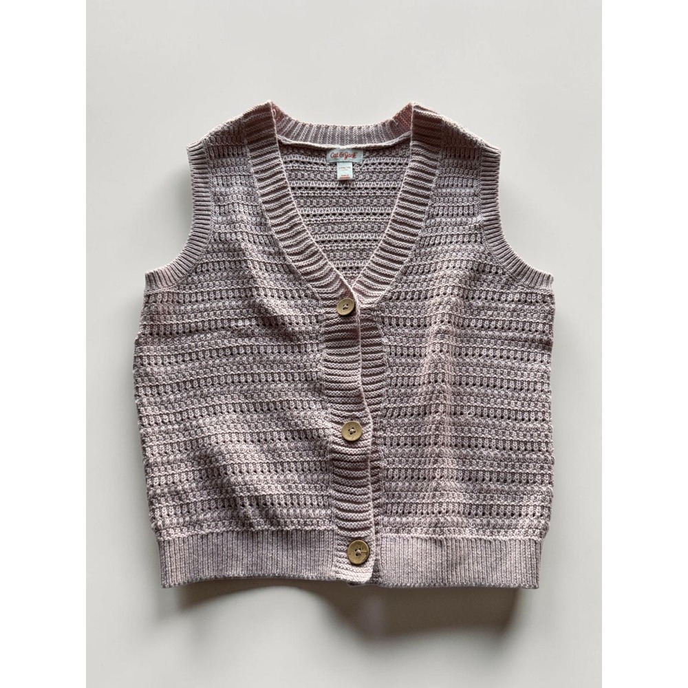Cat & Jack Girls Mauve Crochet Knit Button Front Sweater Vest Size L 10/12 NWT